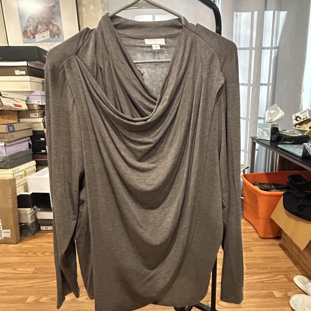 Pure Jill Shirt Womens 2X Gray Cowl Neck Long Sleeve Draped Relaxed Tunic Top